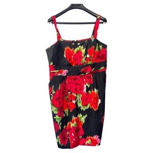 black "Laura Plus" dress with a red and green floral pattern‎ size 22 sleeveless